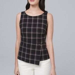 White House Black Market Black Plaid Sleeveless Blouse